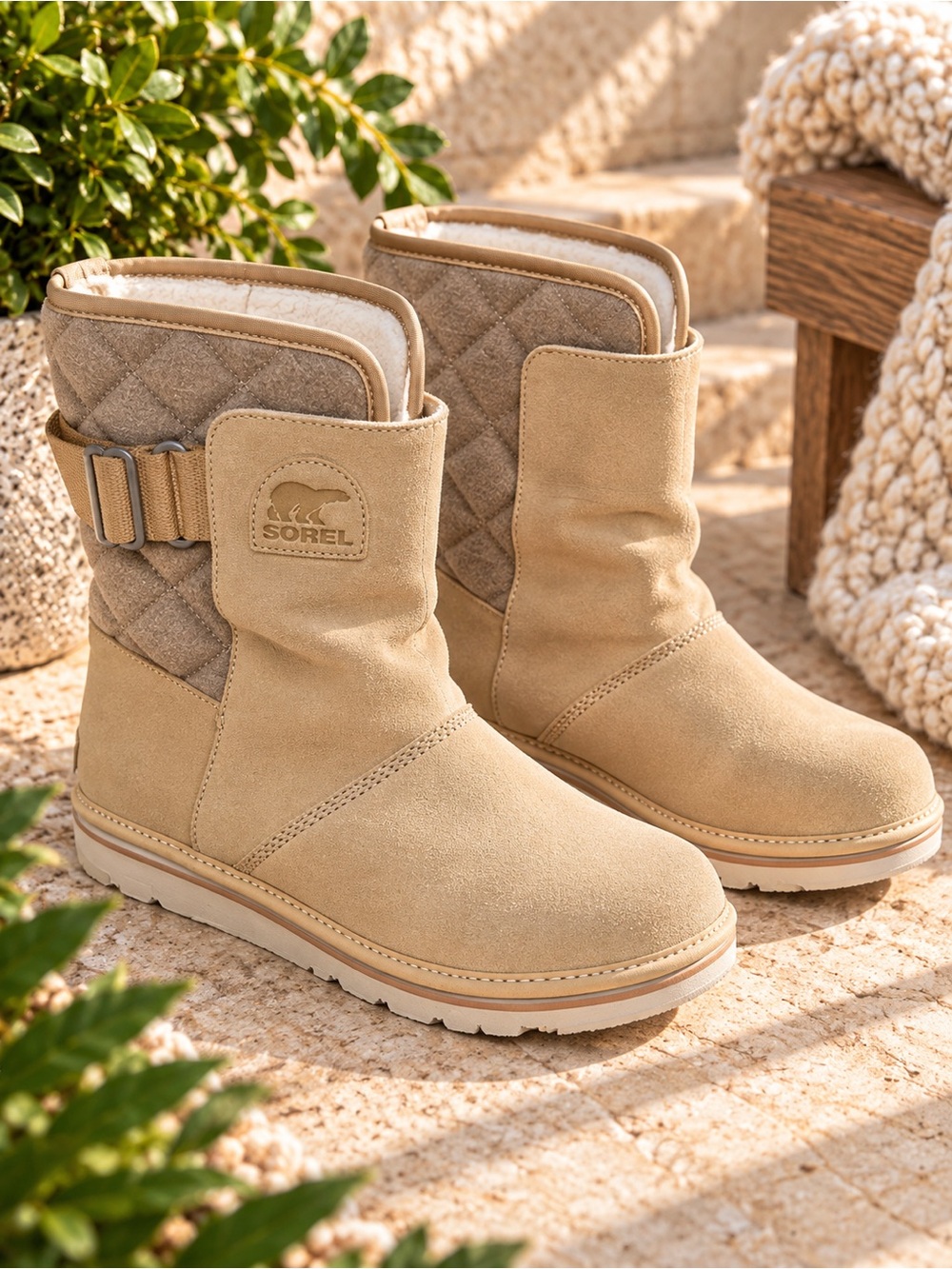 Sorel Newbie Cozy Suede Mid Boots Tan Women’s 10 Quilted Winter